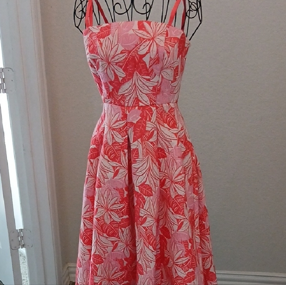 Eva Mendes for New York & Company Coral and White Midi Dress